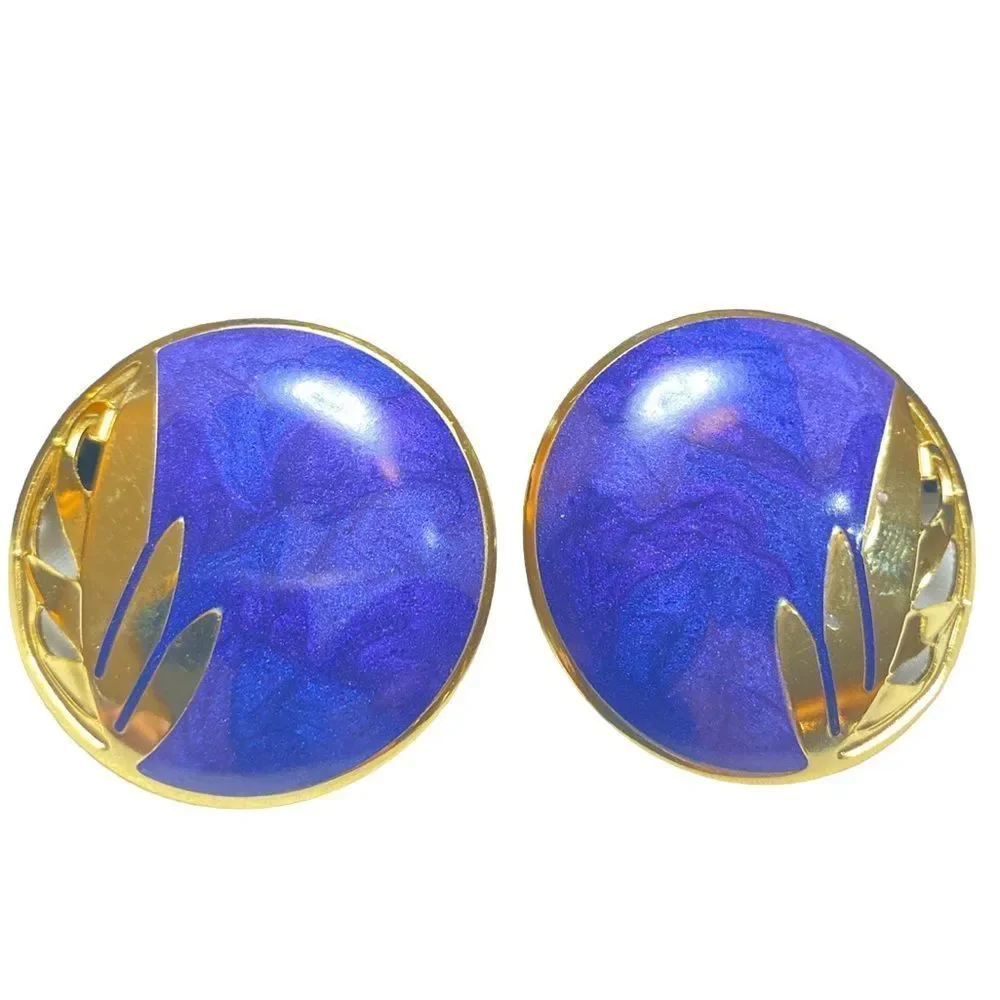 Vintage 80’s Berébi Gold And Purple Enamel Earrings - Picture 8 of 10